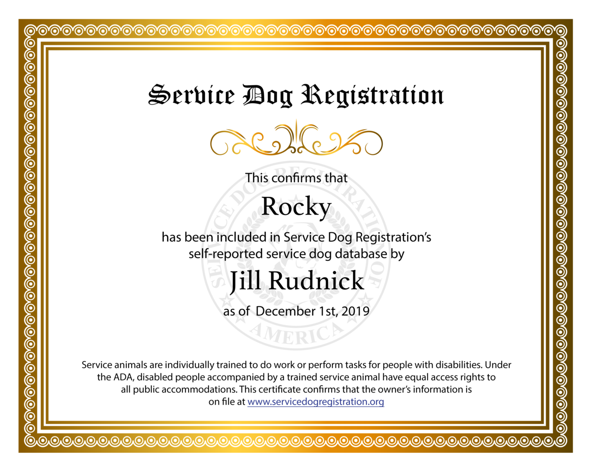 Service dog registration papers discount